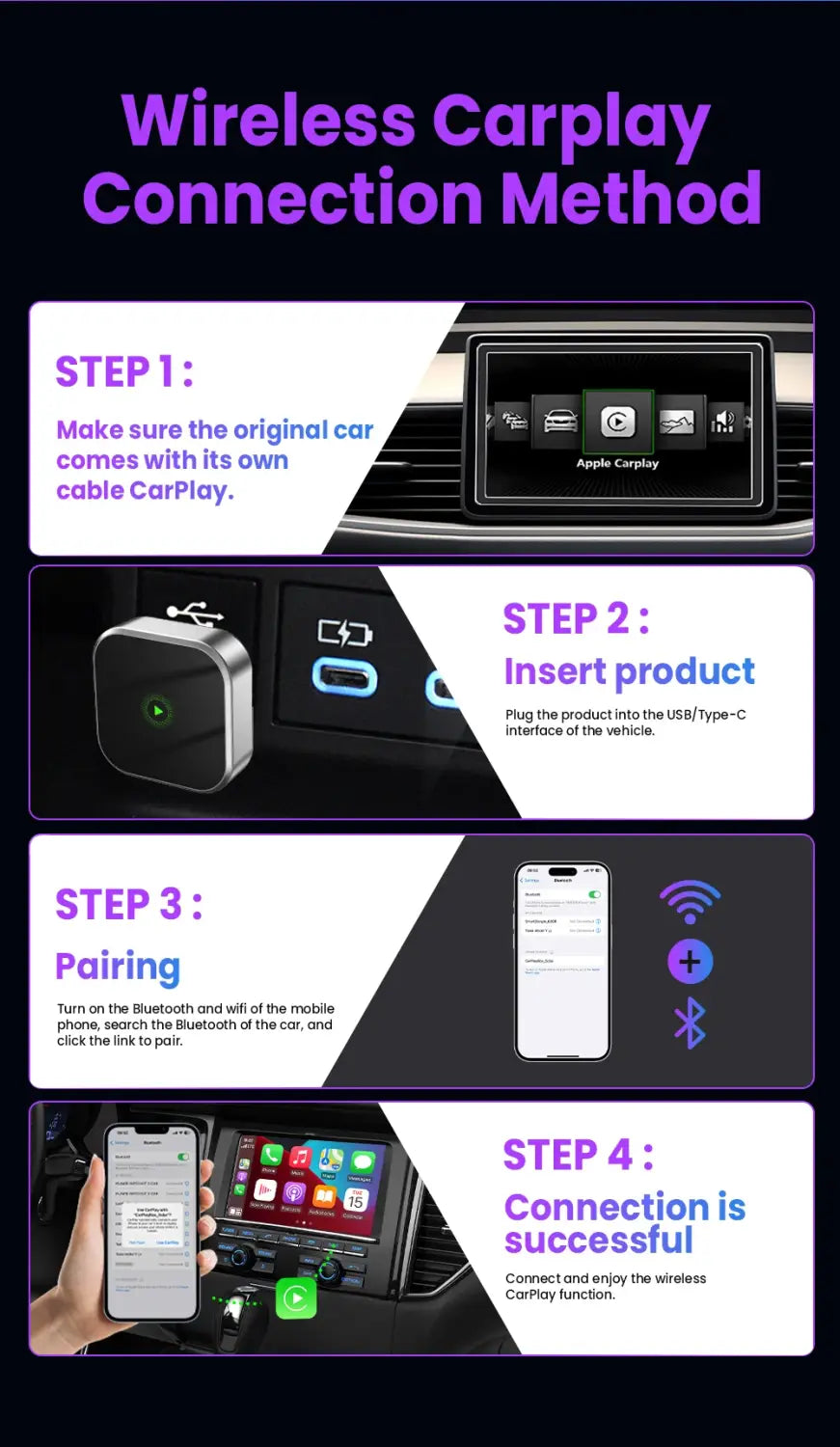 CarPlay Android Auto Wireless Adapter Plug And Play Bluetooth WiFi Connection For Kia Jeep Audi Volvo Peugeot Opel