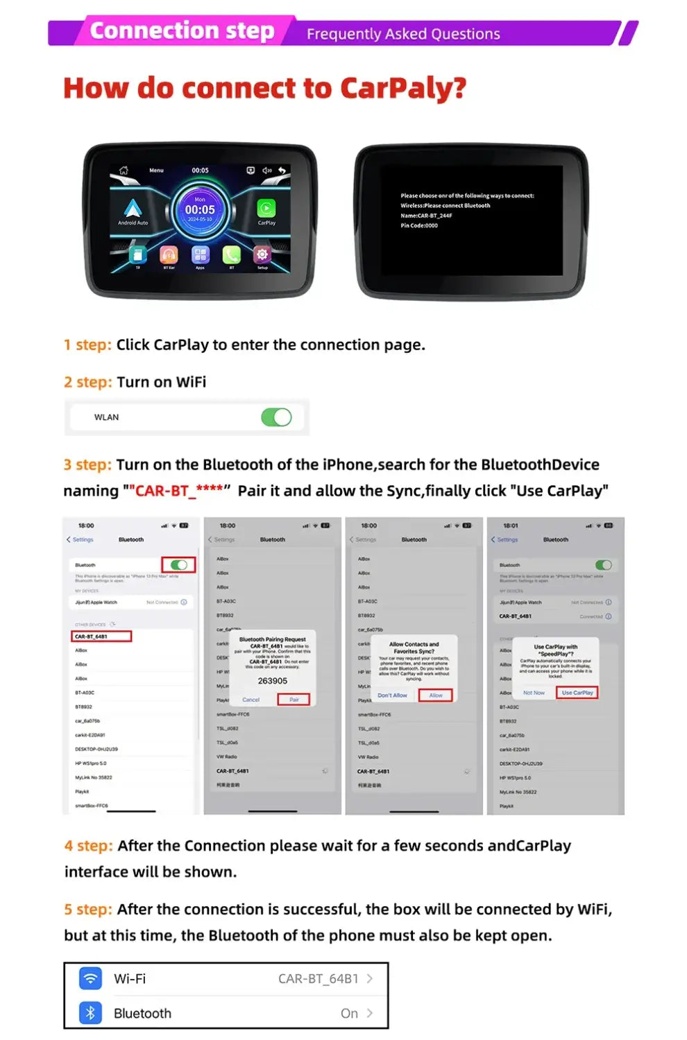 EKIY 5.0 inch Wireless CarPlay Moto Android Auto Portable Digital Motorcycle Dashboard GPS Navigation Display Screen
