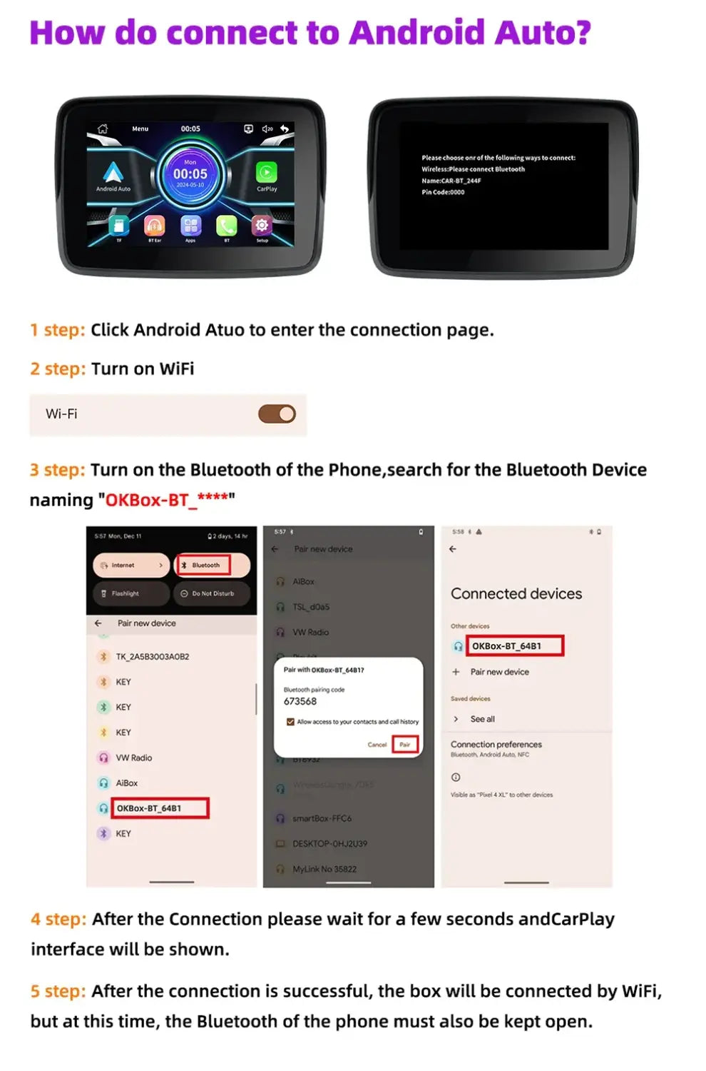 EKIY 5.0 inch Wireless CarPlay Moto Android Auto Portable Digital Motorcycle Dashboard GPS Navigation Display Screen