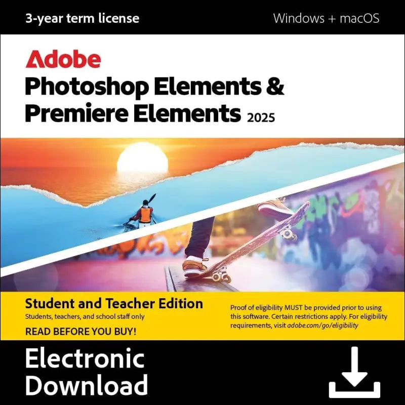 Adobe Photoshop 2025 & Premiere Elements 2025 - Student & Teacher Edition - 1 Device - 1 User - 3-Year Term Licence [Digital Download]