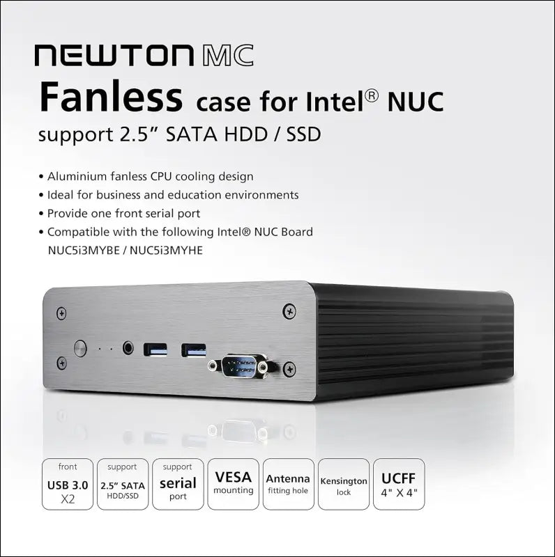 Akasa Newton MC | FANLESS NUC Case | Aluminum Cooling | SSD/HDD support