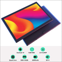 Android 14 Tablet 10 Inch Tablet, DDR4 8GB RAM 64GB Storage Tablets, Support 1TB Expand 2MP+8MP Dual Camera 10 in Tab, WiFi6 Bluetooth 6000mAh Battery, 1280 * 800 10.1'' IPS HD...