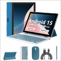 Android 15 Tablet 10 Inch, 18GB RAM+128GB ROM/2TB Expandable Tablet, 2 in 1 Tablets with Keyboard Case Mouse Stylus, 2.0GHz Quad-core CPU, 1280*800 IPS HD Screen, 5G WiFi6 BT...