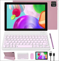 Android Tablet 2 in 1 Tablets 10 Inch, Tablet with Keyboard Mouse Case Stylus Android Tableta Computer Set 10.1" Tab 64GB+4GB 2MP+8MP Dual Camera 6000mAh Battery WiFi Game...