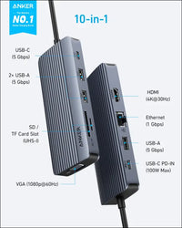 Anker 10-in-1 USB C Hub Dual-Display USB-C Docking Station 4K@30Hz HDMI Display 1080p VGA 100W Power Delivery 5 Gbps
