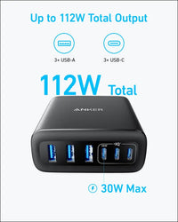 Anker Desktop Charger Fast Charging USB C Charger 112W Max 6-Port Charging Station for iPhone iPad MacBook Samsung