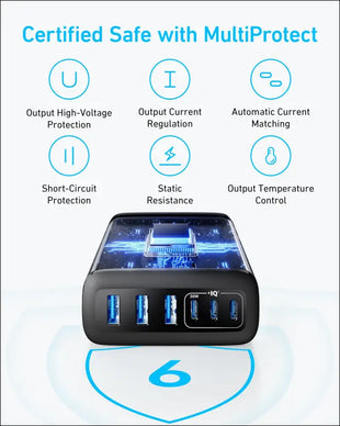 Anker Desktop Charger Fast Charging USB C Charger 112W Max 6-Port Charging Station for iPhone iPad MacBook Samsung