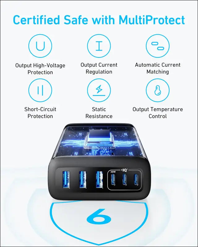 Anker Desktop Charger Fast Charging USB C Charger 112W Max 6-Port Charging Station for iPhone iPad MacBook Samsung