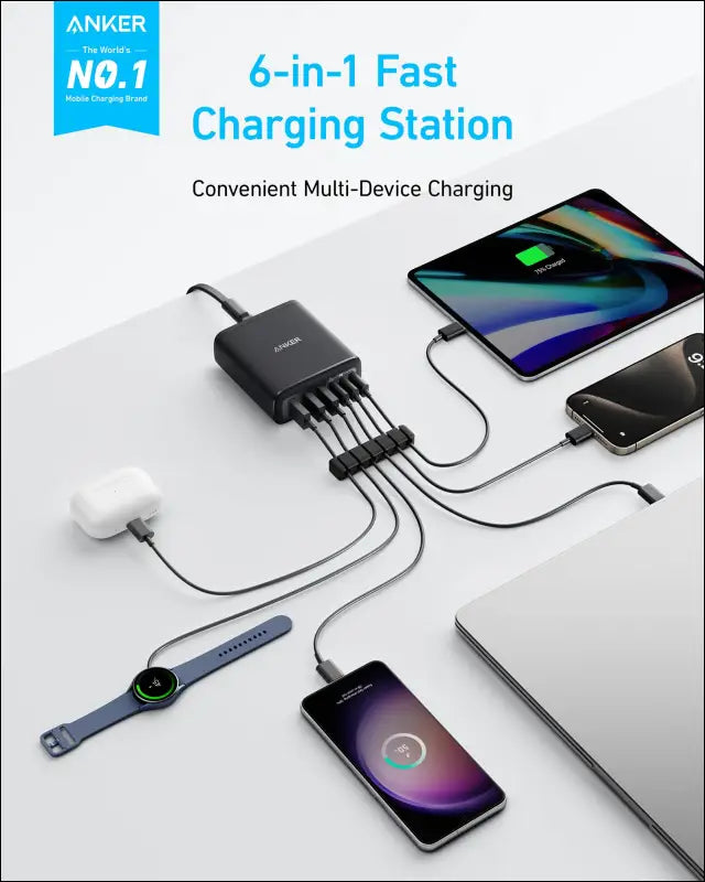 Anker Desktop Charger Fast Charging USB C Charger 112W Max 6-Port Charging Station for iPhone iPad MacBook Samsung