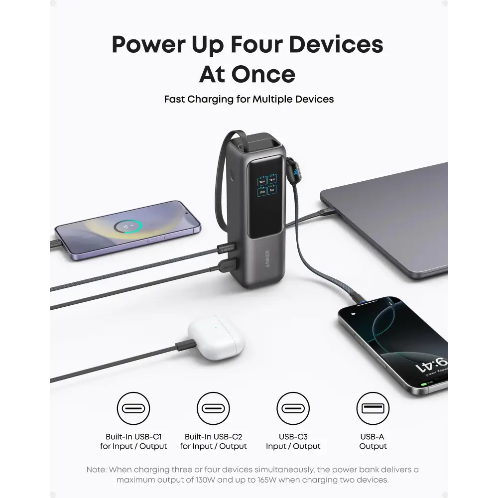 Anker Laptop Power Bank 25,000mAh Portable Charger with Triple 100W USB-C Ports for Multi-Device Charging Built-in