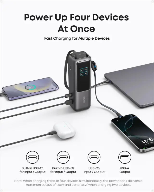 Anker Laptop Power Bank 25,000mAh Portable Charger with Triple 100W USB-C Ports for Multi-Device Charging Built-in