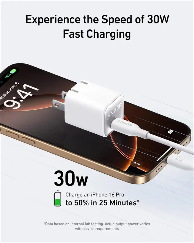Anker Nano Charger USB C GaN Charger 30W PIQ 3.0 Foldable PPS Fast Charger for iPhone 16 / 15 and more series Galaxy