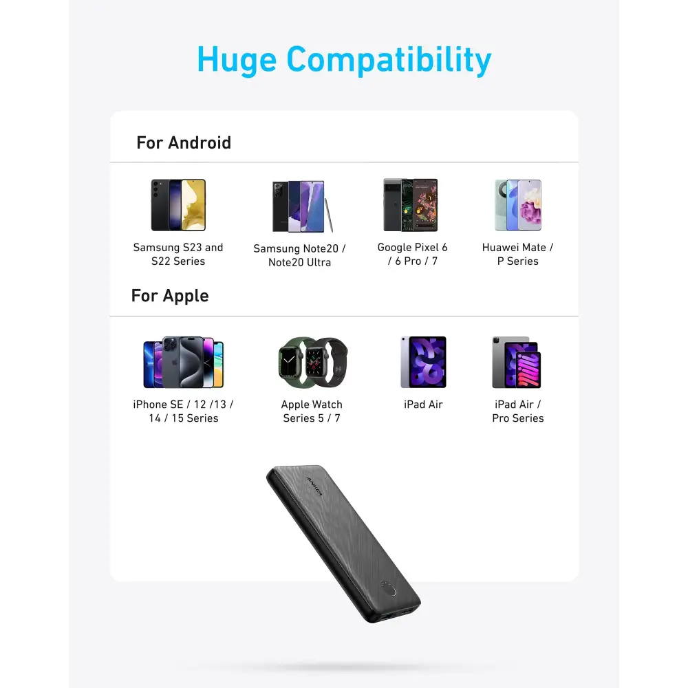 Anker Power Bank(PowerCore 10K),Compact Travel-Ready 10,000mAh Battery Pack with PowerIQ Charging Technology,5V/3A