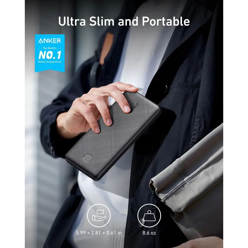 Anker Power Bank(PowerCore 10K),Compact Travel-Ready 10,000mAh Battery Pack with PowerIQ Charging Technology,5V/3A