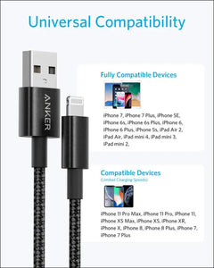 Anker USB A to Lightning Cable(6FT 2Pack) MFi Certified Nylon USB to Lightning Cord for iPhone 14/13/12/11 Pro/11/XS