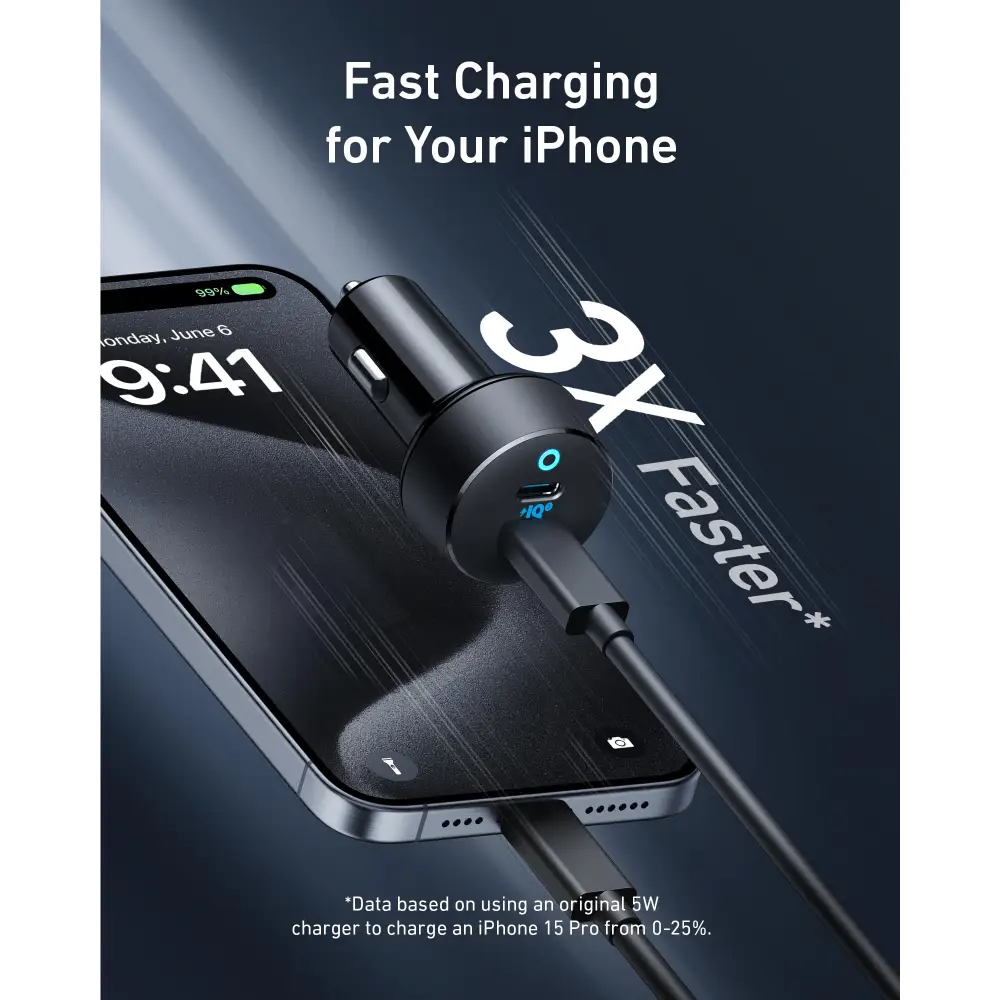 Anker USB C Car Charger 40W 2-Port PowerIQ 3.0 Type C Adapter iPhone 16 Car Charger PowerDrive III Duo with Power