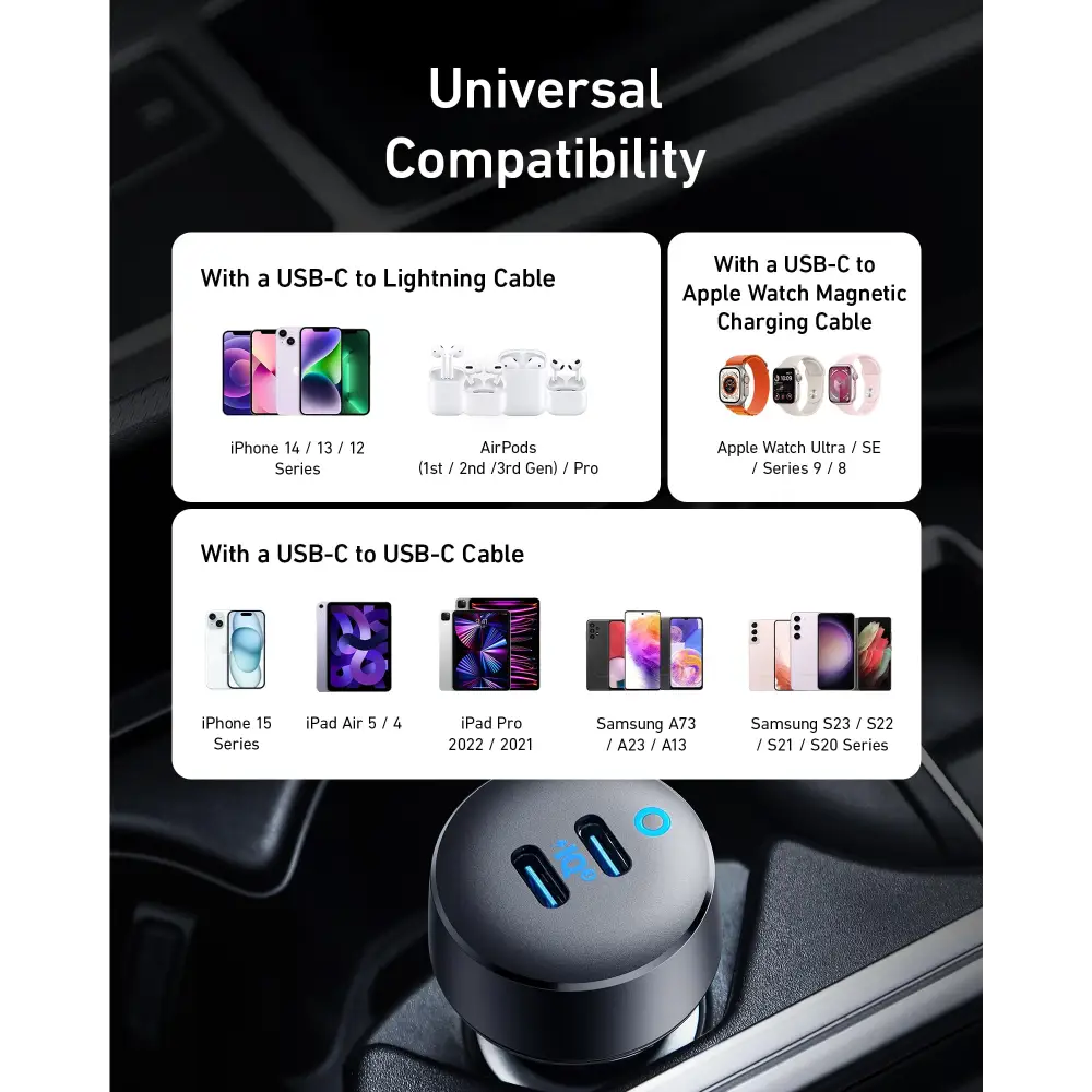 Anker USB C Car Charger 40W 2-Port PowerIQ 3.0 Type C Adapter iPhone 16 Car Charger PowerDrive III Duo with Power