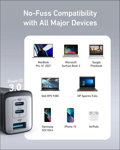 Anker USB C Charger (Nano 65W) PPS 3-Port Fast Compact Foldable USB C Charger Block for MacBook iPad Pro Galaxy S24