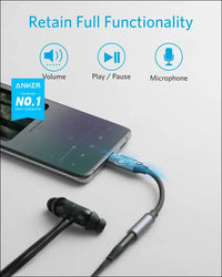 Anker USB C to 3.5mm Audio Adapter Male to Female Nylon Cable for Samsung S20/S20 + /S20 Ultra Pixel 4/ + 4XL and More
