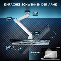 ARES WING Wall Mounted Monitor Arm with Fully Adjustable Gas Spring, Portable up to 20kg, for 17-49" Ultrawide Monitors, Single Monitor Mount, 75/100 VESA Mount, White
