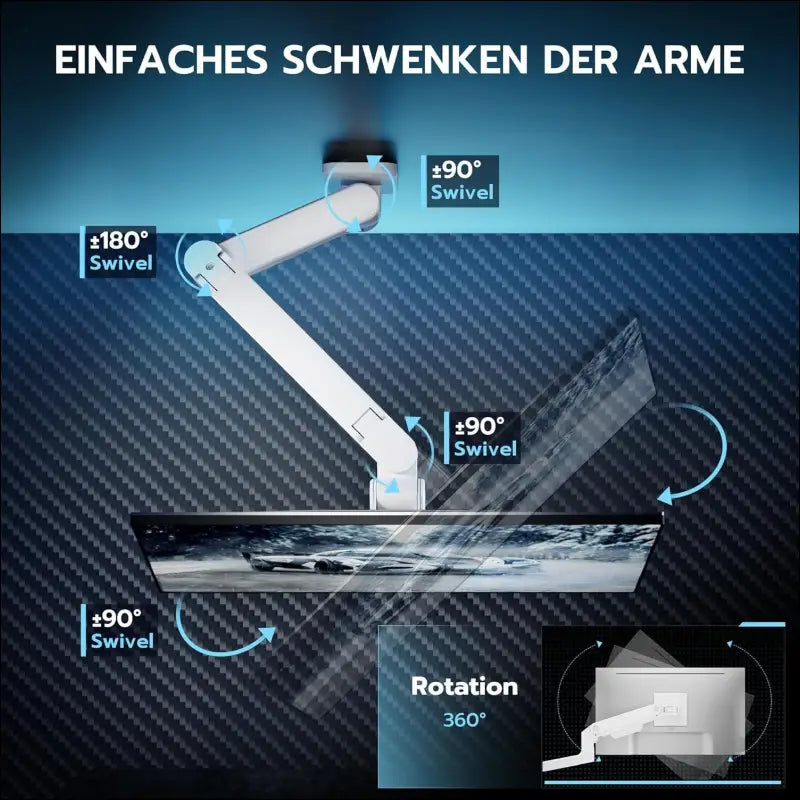 ARES WING Wall Mounted Monitor Arm with Fully Adjustable Gas Spring, Portable up to 20kg, for 17-49" Ultrawide Monitors, Single Monitor Mount, 75/100 VESA Mount, White