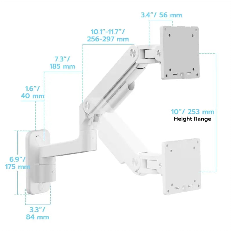 ARES WING Wall Mounted Monitor Arm with Fully Adjustable Gas Spring, Portable up to 20kg, for 17-49" Ultrawide Monitors, Single Monitor Mount, 75/100 VESA Mount, White