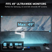 ARES WING Wall Mounted Monitor Arm with Fully Adjustable Gas Spring, Portable up to 20kg, for 17-49" Ultrawide Monitors, Single Monitor Mount, 75/100 VESA Mount, White