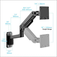 ARES WING Wall Mounted Monitor Arm with Fully Adjustable Gas Spring, Portable up to 20kg, for 17-49" Ultrawide Monitors, Single Monitor Mount, 75/100 VESA Mount, White