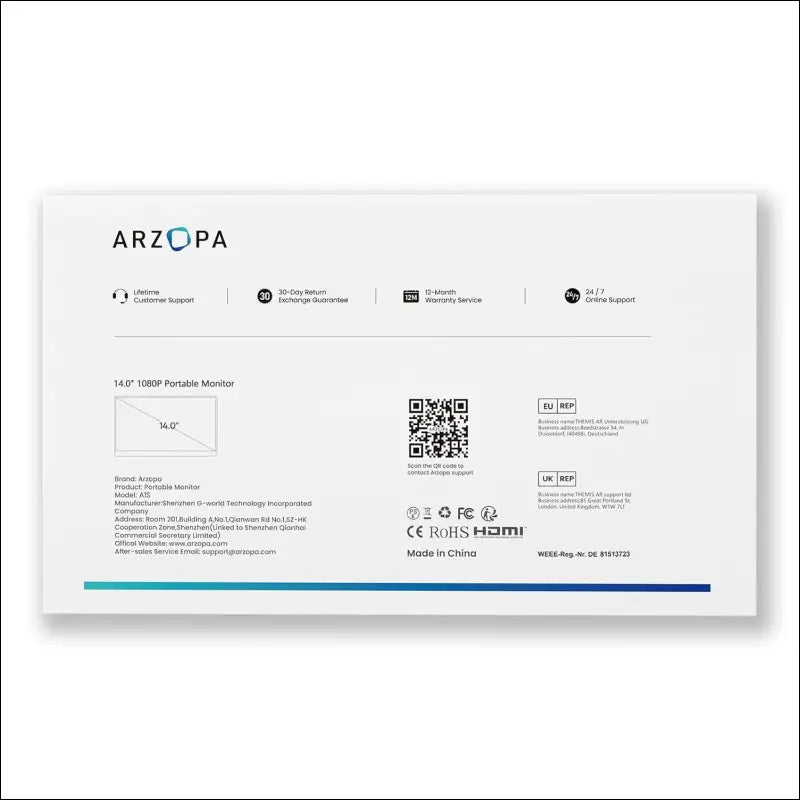 ARZOPA Portable Monitor, 14.0 Inch 1920 x 1080 FHD IPS Portable Monitor for Laptop with Single Rod, Supports HDMI/Type-C/USB-C, Eye Protection Gaming Screen for...