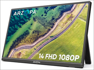 ARZOPA Portable Monitor, 14.0 Inch 1920 x 1080 FHD IPS Portable Monitor for Laptop with Single Rod, Supports HDMI/Type-C/USB-C, Eye Protection Gaming