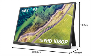 ARZOPA Portable Monitor, 14.0 Inch 1920 x 1080 FHD IPS Portable Monitor for Laptop with Single Rod, Supports HDMI/Type-C/USB-C, Eye Protection Gaming Screen for...