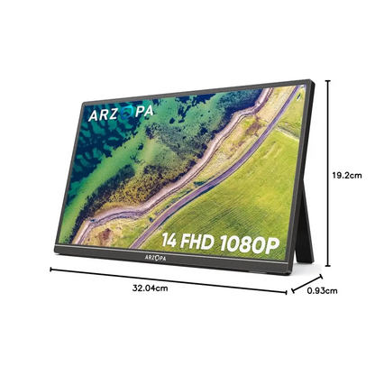 ARZOPA Portable Monitor, 14.0 Inch 1920 x 1080 FHD IPS Portable Monitor for Laptop with Single Rod, Supports HDMI/Type-C/USB-C, Eye Protection Gaming Screen for...