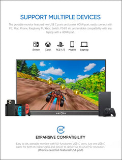 ARZOPA Portable Monitor, 15.6'' 1080P FHD Laptop Monitor USB C HDMI Computer Display HDR Eye Care External Screen w/Smart Cover for PC Mac Phone Xbox Switch PS5 - S1 Table