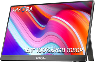 ARZOPA Portable Monitor, 16.1" FHD 1080P Kickstand 100% sRGB High Color Gamut Portable Laptop Monitor IPS Eye Care Screen for High-end Office &