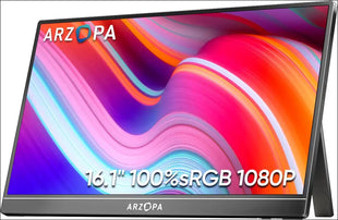 ARZOPA Portable Monitor, 16.1" FHD 1080P Kickstand 100% sRGB High Color Gamut Portable Laptop Monitor IPS Eye Care Screen for High-end Office & Entertainment - Z1C