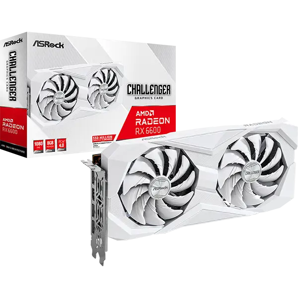 Asrock AMD Radeon RX 6600 Challenger White 8GB GDDR6 Graphics Card 0Db Silent Cooling 128-Bit 7680 X 4320 Displayport