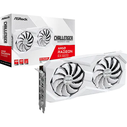 Asrock AMD Radeon RX 6600 Challenger White 8GB GDDR6 Graphics Card 0Db Silent Cooling 128-Bit 7680 X 4320 Displayport