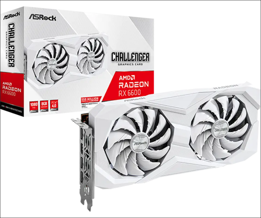 Asrock AMD Radeon RX 6600 Challenger White 8GB GDDR6 Graphics Card 0Db Silent Cooling 128-Bit 7680 X 4320 Displayport