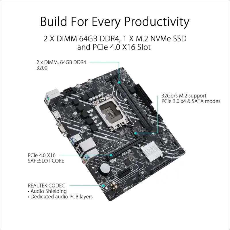 ASUS Prime H610M-K D4 Intel H610 (LGA 1700) mic-ATX Motherboard with DDR4, PCIe 4.0, M.2 Slot, Realtek 1 Gb Ethernet, HDMI, D-Sub,USB 3.2 Gen 1 Ports, SATA 6 Gbps, COM Header,...