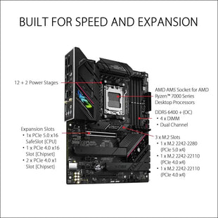 ASUS ROG Strix B650E-F Gaming WiFi AMD Ryzen AM5 ATX Motherboard, 12 + 2 Power Stages, DDR5, Three M.2 Slots, PCIe 5.0, WiFi 6E, 2.5G LAN, USB 3.2 Gen 2x2 Type-C Port, and Aura...