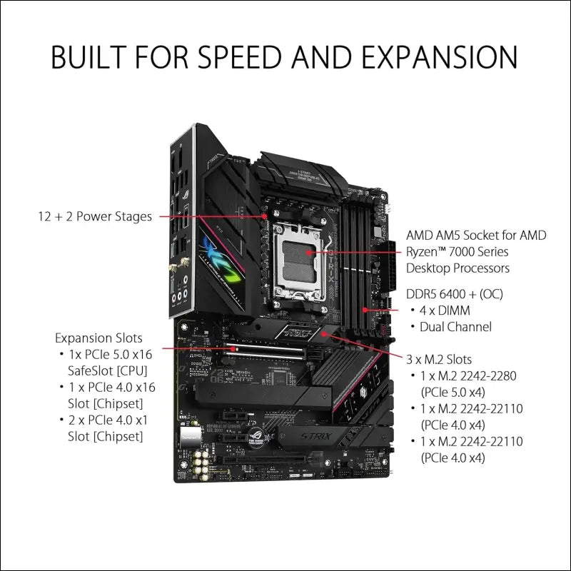 ASUS ROG Strix B650E-F Gaming WiFi AMD Ryzen AM5 ATX Motherboard, 12 + 2 Power Stages, DDR5, Three M.2 Slots, PCIe 5.0, WiFi 6E, 2.5G LAN, USB 3.2 Gen 2x2 Type-C Port, and Aura...