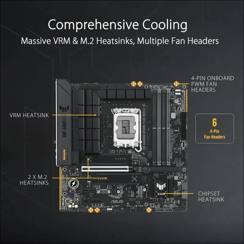 ASUS TUF Gaming B760M-PLUS WiFi II Motherboard Intel B760 LGA 1700 mATX (PCIe 5.0, M.2, DDR5, WiFi 6E, Q Antenna, Realtek 2.5GB Ethernet, DP, HDMI, SATA 6Gbps, USB Type-C,...
