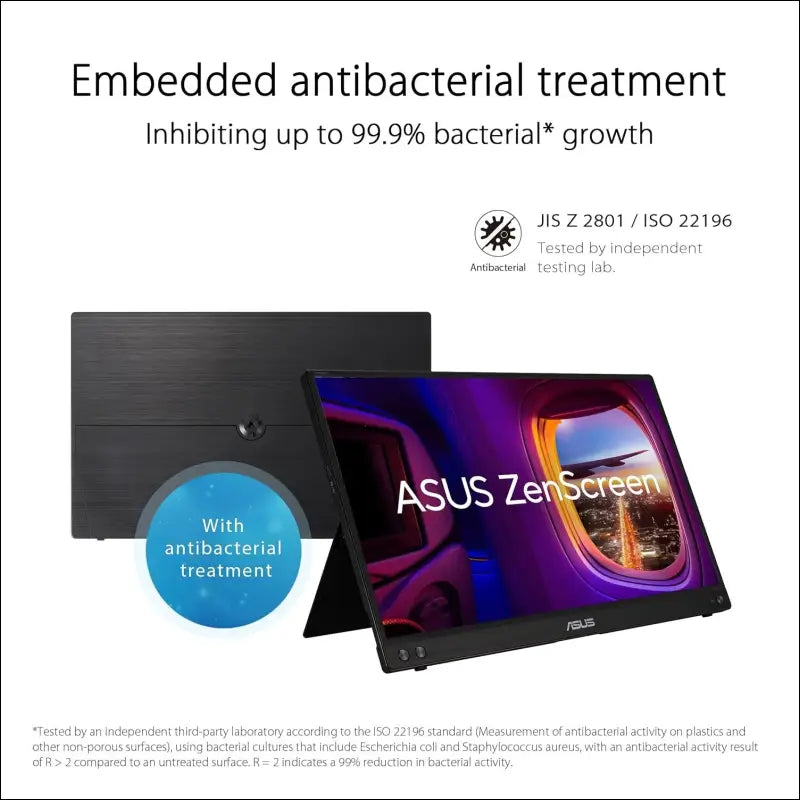 ASUS ZenScreen 15.6" 1080P FHD Portable Monitor (MB16ACV) - IPS USB-C & USB 3.0 Travel Display With Kickstand, Antibacterial Treatment for Laptop & MacBook