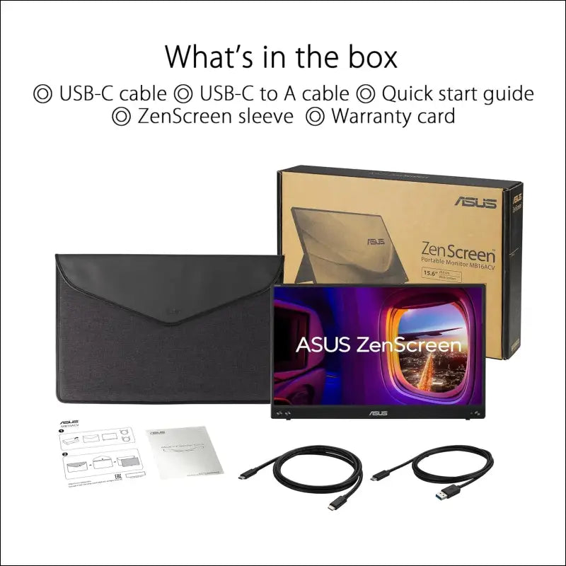 ASUS ZenScreen 15.6" 1080P FHD Portable Monitor (MB16ACV) - IPS USB-C & USB 3.0 Travel Display With Kickstand, Antibacterial Treatment for Laptop & MacBook