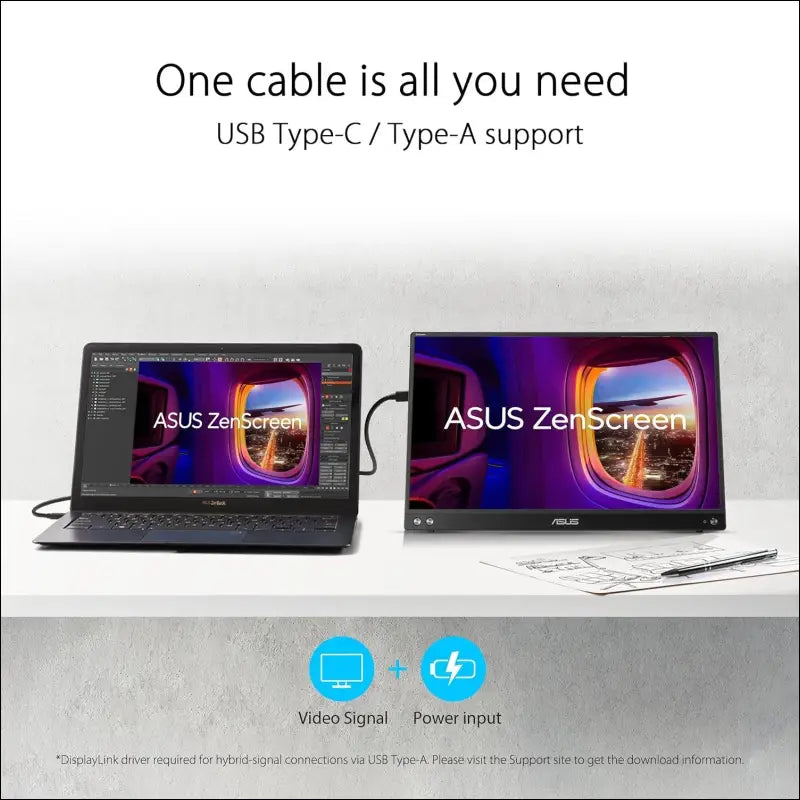 ASUS ZenScreen 15.6" 1080P FHD Portable Monitor (MB16ACV) - IPS USB-C & USB 3.0 Travel Display With Kickstand, Antibacterial Treatment for Laptop & MacBook