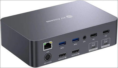 AV Access Docking Station KVM Switch 2 Monitors 2 Laptops, 4K KVM Dual Monitor, 2 USB-C MST Ports, 60W PD for Each PC,1G Ethernet, EDID Emulation, 2K@144Hz, 1080P@240Hz, Ideal for Home Office & Gaming