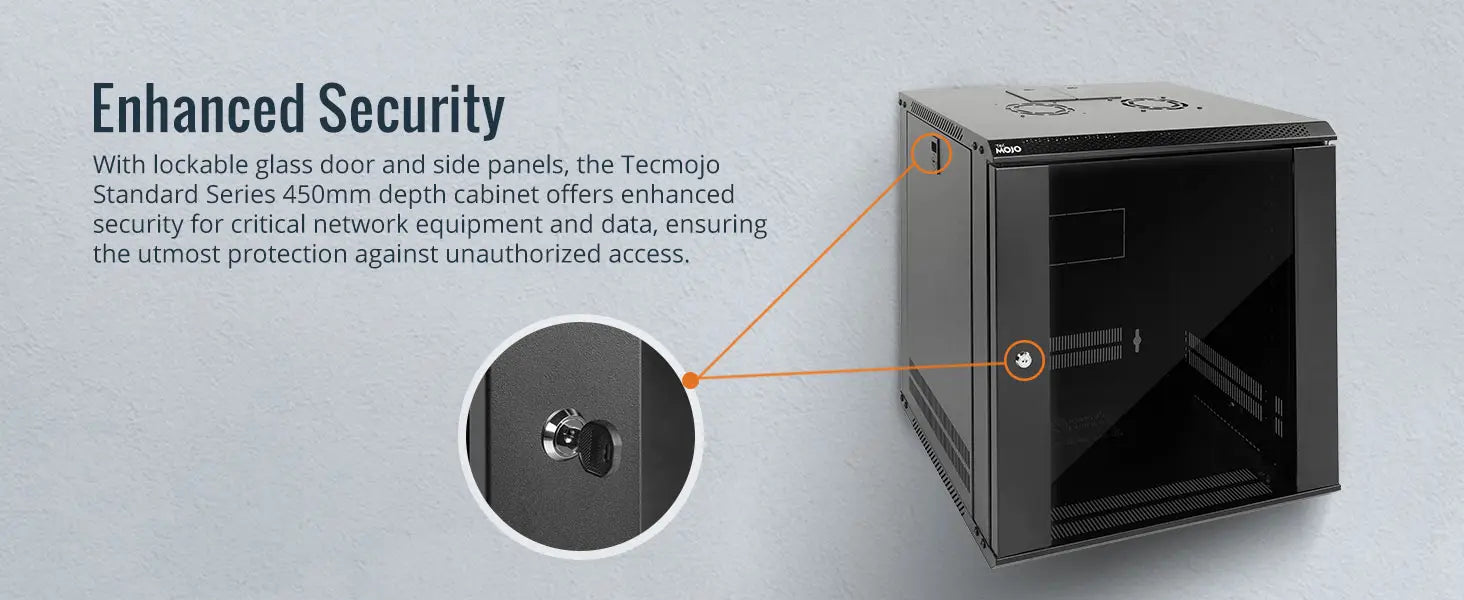 Tecmojo 12RU Wall Mount Network Cabinet Data Server Rack Enclosure with Lockable Glass Door and Side Panels 50 kg /110