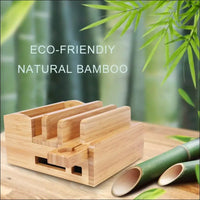 Bamboo 5-Slot Charging Station Docking Holder, Charging Station for Multiple Devices Dock, Charging Station Accessories Multi-Device Cable Organiser Stand Compatible Mobile Phone/Tablet/Watch