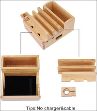 Bamboo 5-Slot Charging Station Docking Holder, Charging Station for Multiple Devices Dock, Charging Station Accessories Multi-Device Cable Organiser Stand Compatible Mobile Phone/Tablet/Watch