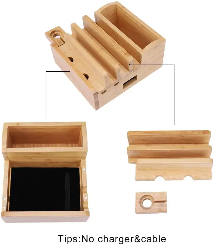 Bamboo 5-Slot Charging Station Docking Holder, Charging Station for Multiple Devices Dock, Charging Station Accessories Multi-Device Cable Organiser Stand Compatible Mobile Phone/Tablet/Watch